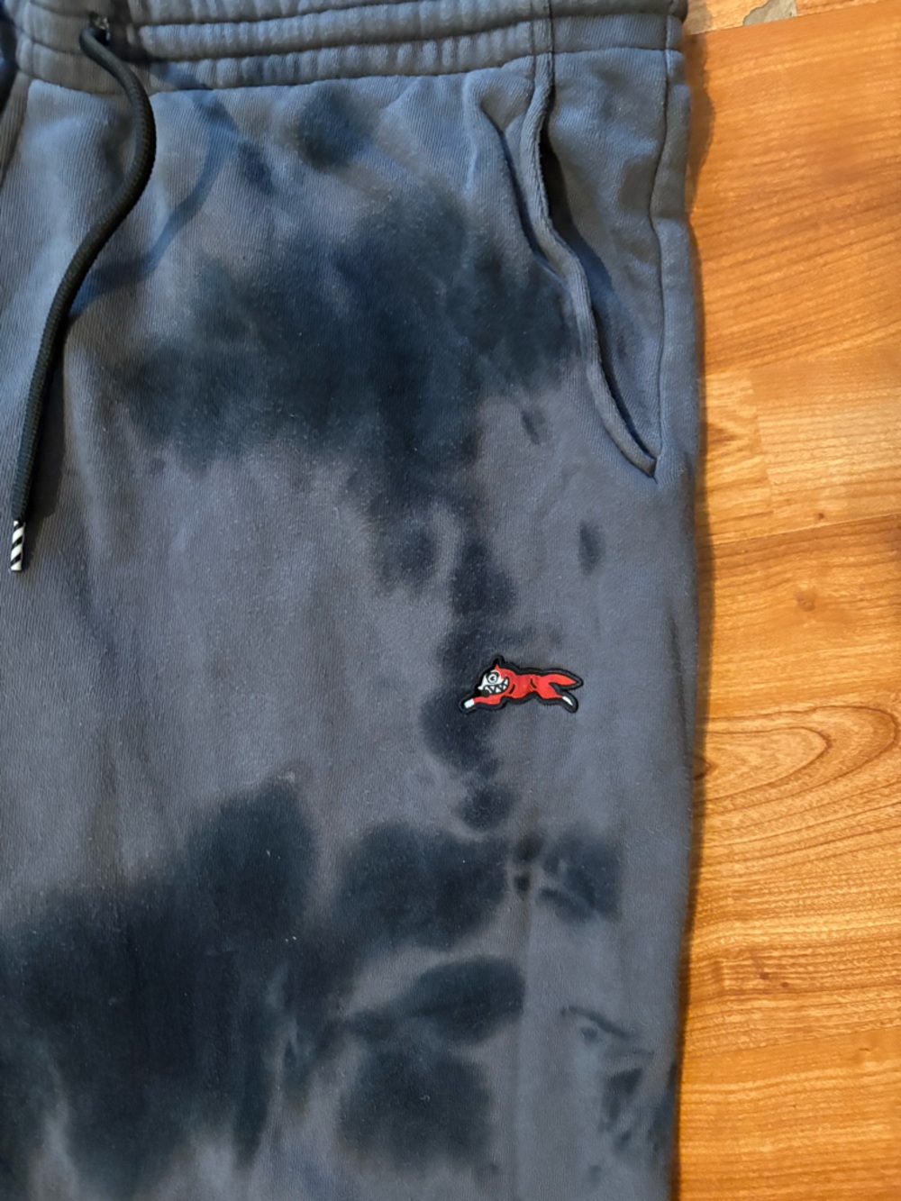 Icecream Black Tie-Dye Sweatpants with Red Fox Patch